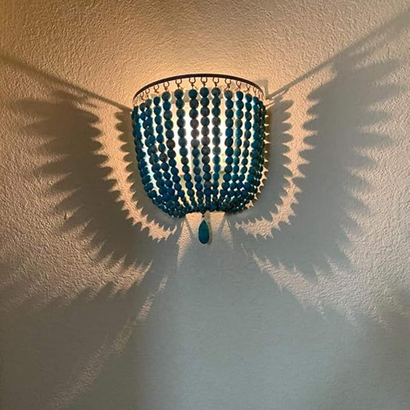 Boho Wood Beaded Wall Sconce Lamp