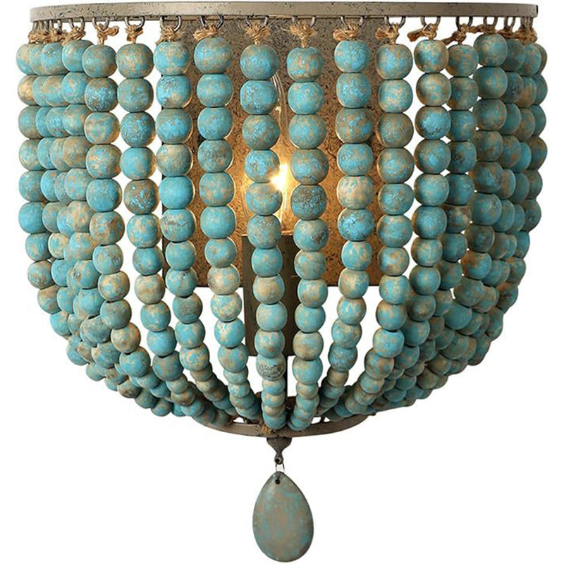 Boho Wood Beaded Wall Sconce Lamp