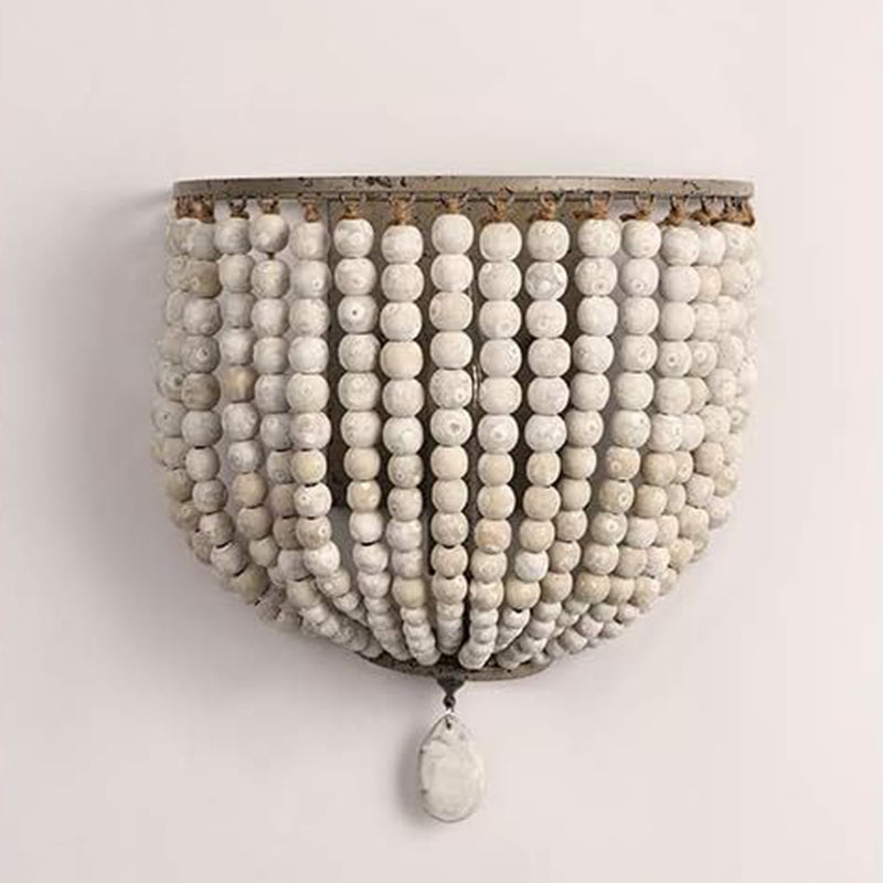 Boho Wood Beaded Wall Sconce Lamp