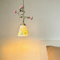 French Floral Iron & Ceramic 1-Light Pendant Light