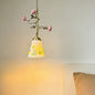 French Floral Iron & Ceramic 1-Light Pendant Light