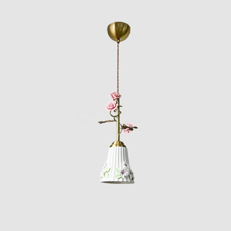 French Floral Iron & Ceramic 1-Light Pendant Light