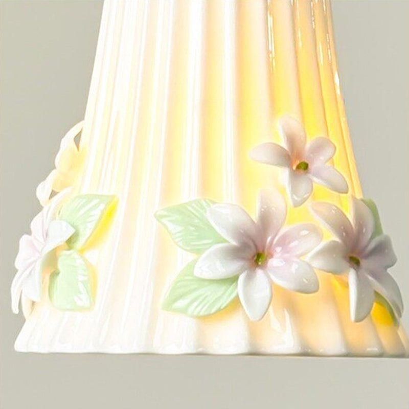 French Floral Iron & Ceramic 1-Light Pendant Light