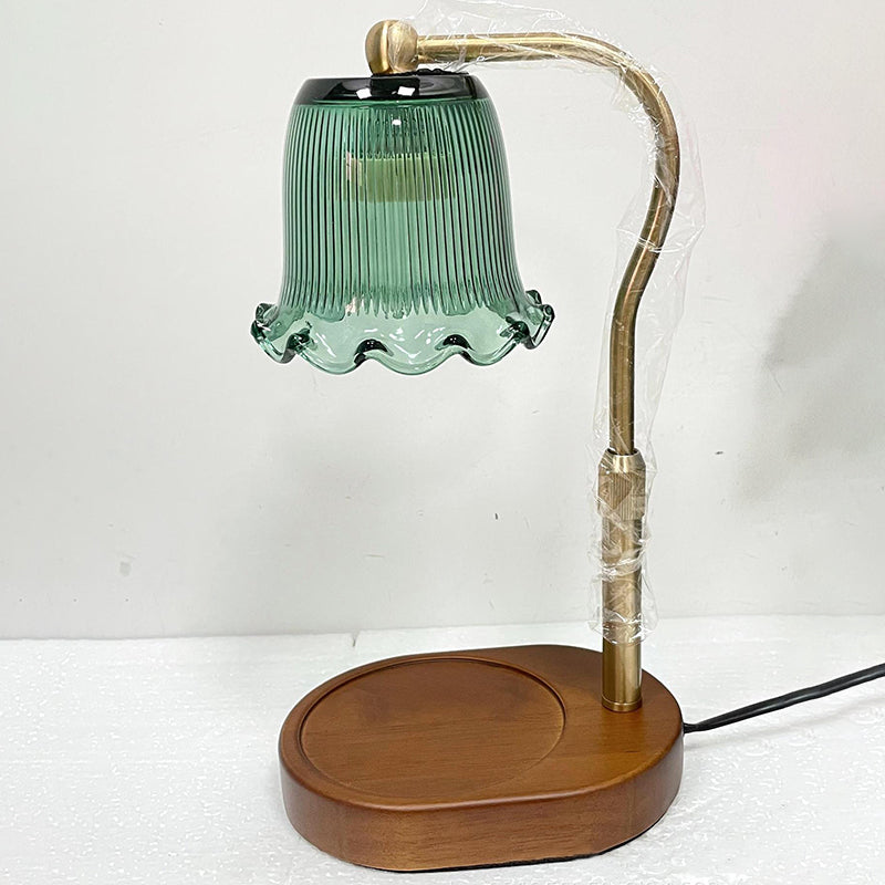 Traditional Vintage Metal Wood 	Glass Floral Shape 1-Light Melting Wax Table Lamp For Bedroom