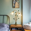 Traditional Vintage Double-Headed Flower Vine Iron Crystal Glass 2-Light Table Lamp For Bedroom