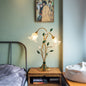 Traditional Vintage Double-Headed Flower Vine Iron Crystal Glass 2-Light Table Lamp For Bedroom