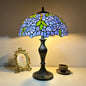 Traditional Tiffany Lines Flower Pattern Resin Glass 2-Light Table Lamp For Bedroom