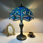 Traditional Tiffany Lines Flower Pattern Resin Glass 2-Light Table Lamp For Bedroom
