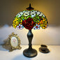 Traditional Tiffany Lines Flower Pattern Resin Glass 2-Light Table Lamp For Bedroom