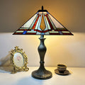 Traditional Tiffany Lines Flower Pattern Resin Glass 2-Light Table Lamp For Bedroom