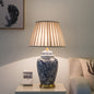 Traditional Chinese Pattern Pleated Cylindrical Copper Ceramic Fabric 1-Light Table Lamp For Bedroom