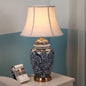 Traditional Chinese Pattern Pleated Cylindrical Copper Ceramic Fabric 1-Light Table Lamp For Bedroom