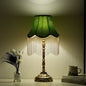 Traditional Vintage Cylindrical Bamboo Pattern Tassel Iron Fabric 1-Light Table Lamp For Bedroom
