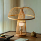 Traditional Japanese Mushroom-Shaped Bamboo Weaving 1-Light Table Lamp For Bedroom