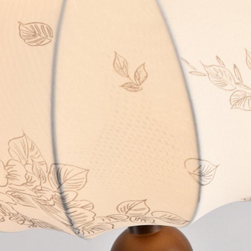 Modern Mid-century Leaves Print Umbrella Oak Fabric 1 - Light Table Lamp For Living Room