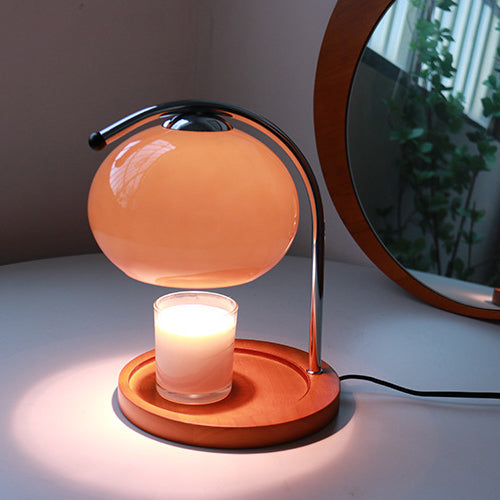 Contemporary Nordic Hemispherical Glass Lampshade Round Solid Wood Base Lampshade Iron 1 - Light Melting Wax Table Lamp For Bedroom