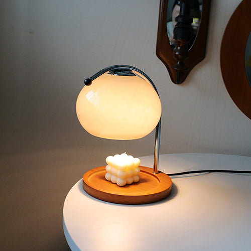 Contemporary Nordic Hemispherical Glass Lampshade Round Solid Wood Base Lampshade Iron 1 - Light Melting Wax Table Lamp For Bedroom