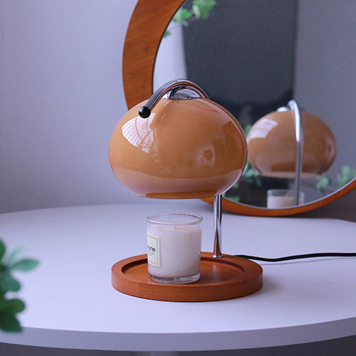 Contemporary Nordic Hemispherical Glass Lampshade Round Solid Wood Base Lampshade Iron 1 - Light Melting Wax Table Lamp For Bedroom