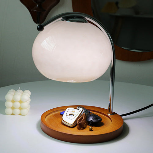 Contemporary Nordic Hemispherical Glass Lampshade Round Solid Wood Base Lampshade Iron 1 - Light Melting Wax Table Lamp For Bedroom