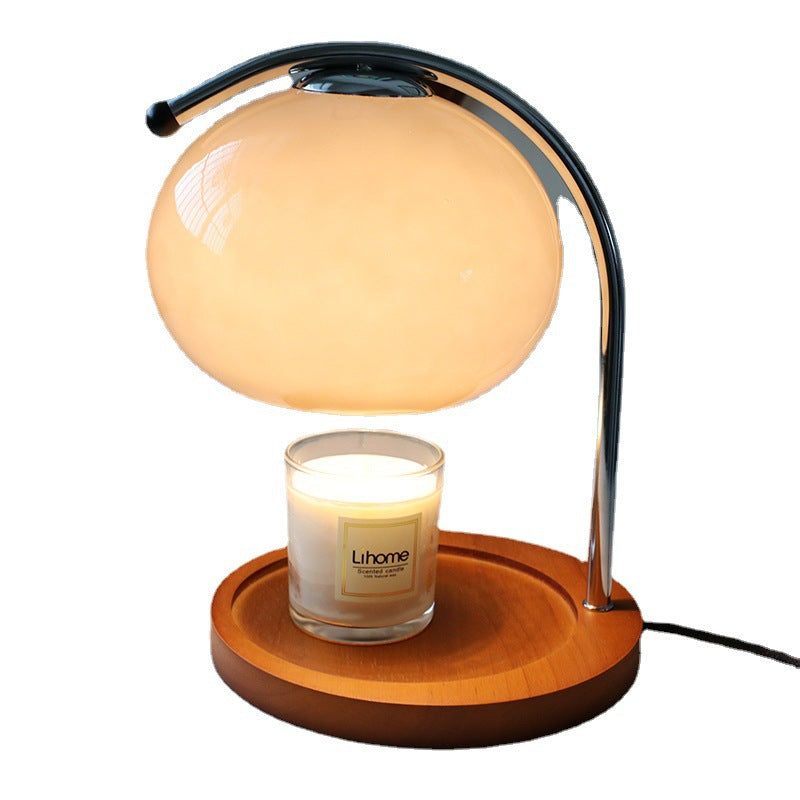 Contemporary Nordic Hemispherical Glass Lampshade Round Solid Wood Base Lampshade Iron 1 - Light Melting Wax Table Lamp For Bedroom