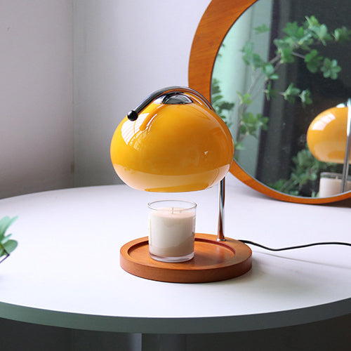 Contemporary Nordic Hemispherical Glass Lampshade Round Solid Wood Base Lampshade Iron 1 - Light Melting Wax Table Lamp For Bedroom