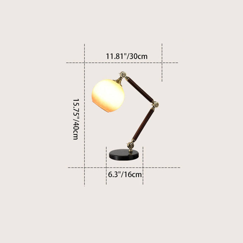 Contemporary Retro Semicircle Round Base Bendable Rubber Wood Marble Glass 1 - Light Table Lamp For Bedroom