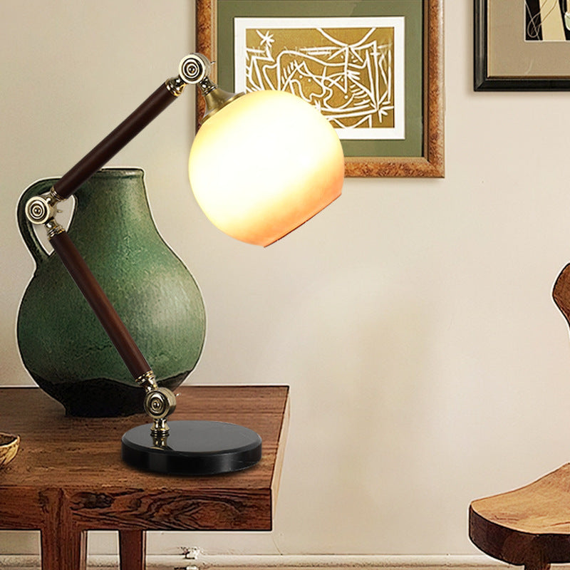 Contemporary Retro Semicircle Round Base Bendable Rubber Wood Marble Glass 1 - Light Table Lamp For Bedroom