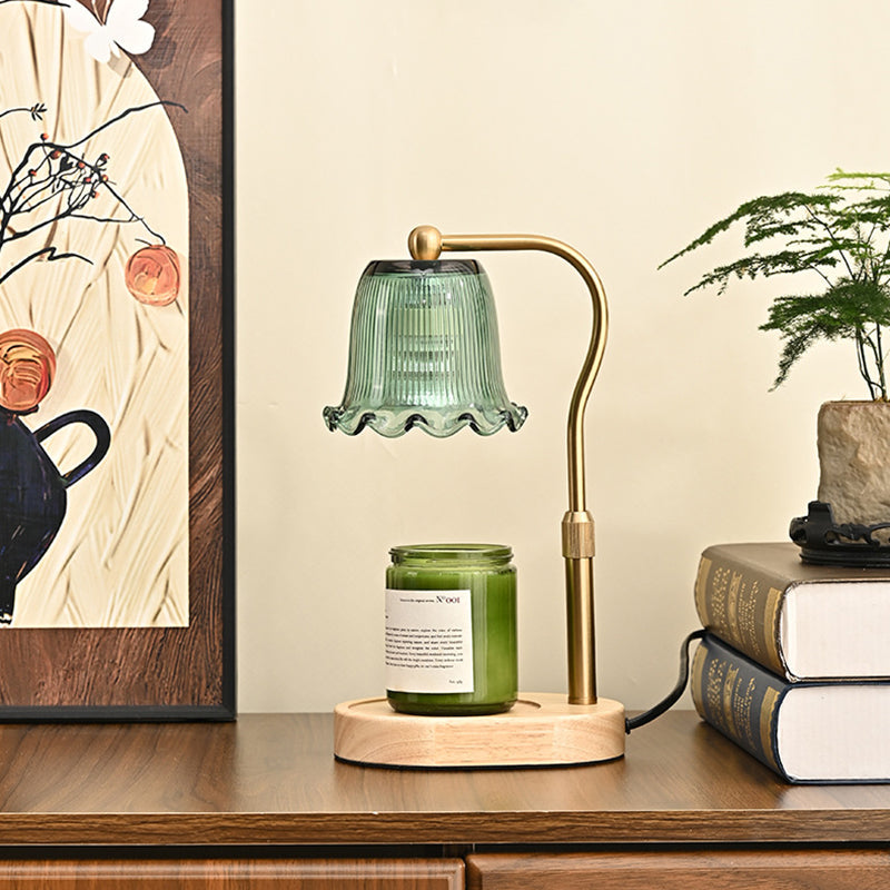 Traditional Vintage Metal Wood 	Glass Floral Shape 1-Light Melting Wax Table Lamp For Bedroom