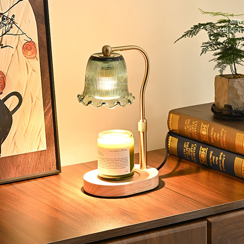 Traditional Vintage Metal Wood 	Glass Floral Shape 1-Light Melting Wax Table Lamp For Bedroom