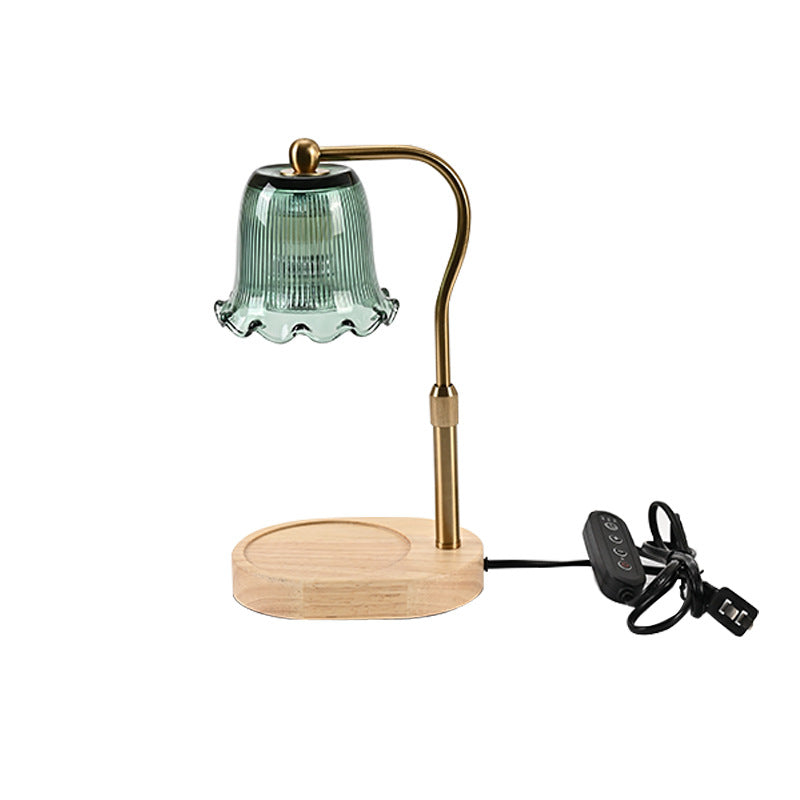 Traditional Vintage Metal Wood 	Glass Floral Shape 1-Light Melting Wax Table Lamp For Bedroom