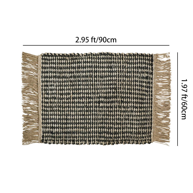 Boho Chunky Jute Rug, Reversible Fringe