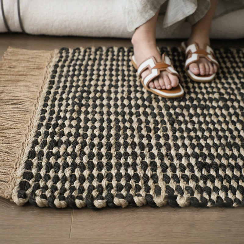 Boho Chunky Jute Rug, Reversible Fringe