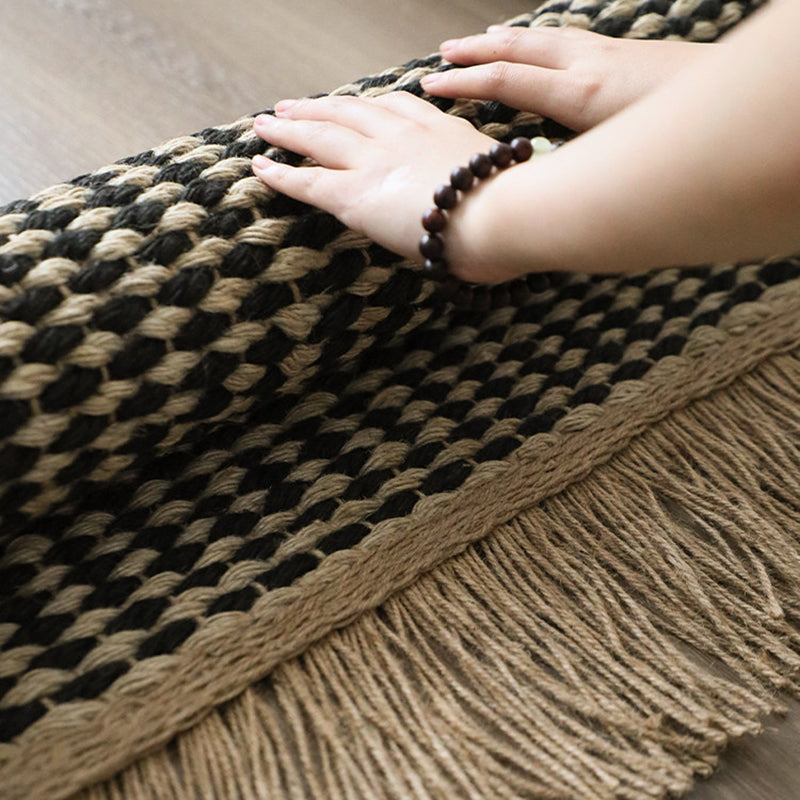 Boho Chunky Jute Rug, Reversible Fringe
