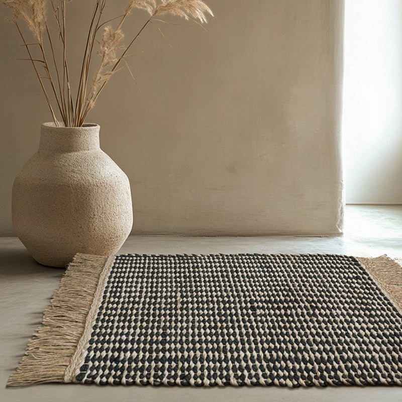 Boho Chunky Jute Rug, Reversible Fringe