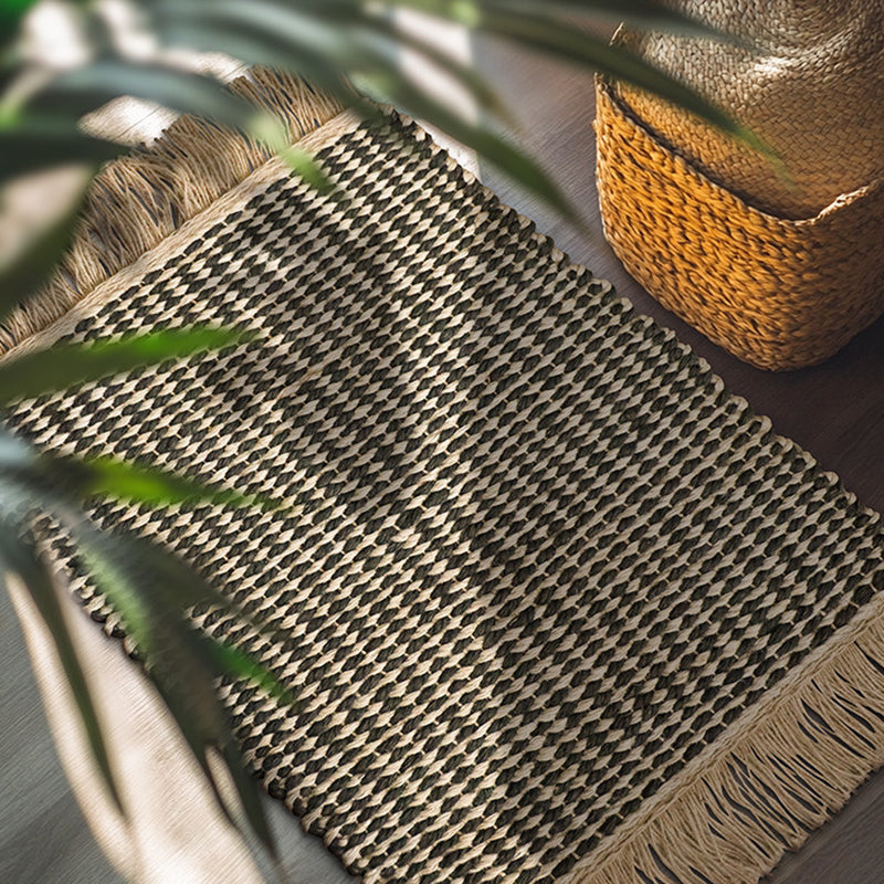 Boho Chunky Jute Rug, Reversible Fringe