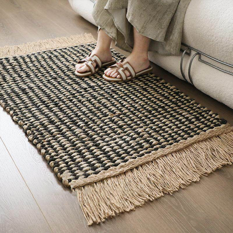 Boho Chunky Jute Rug, Reversible Fringe