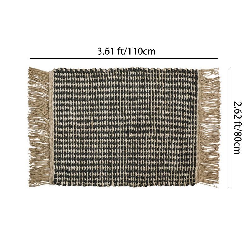 Boho Chunky Jute Rug, Reversible Fringe