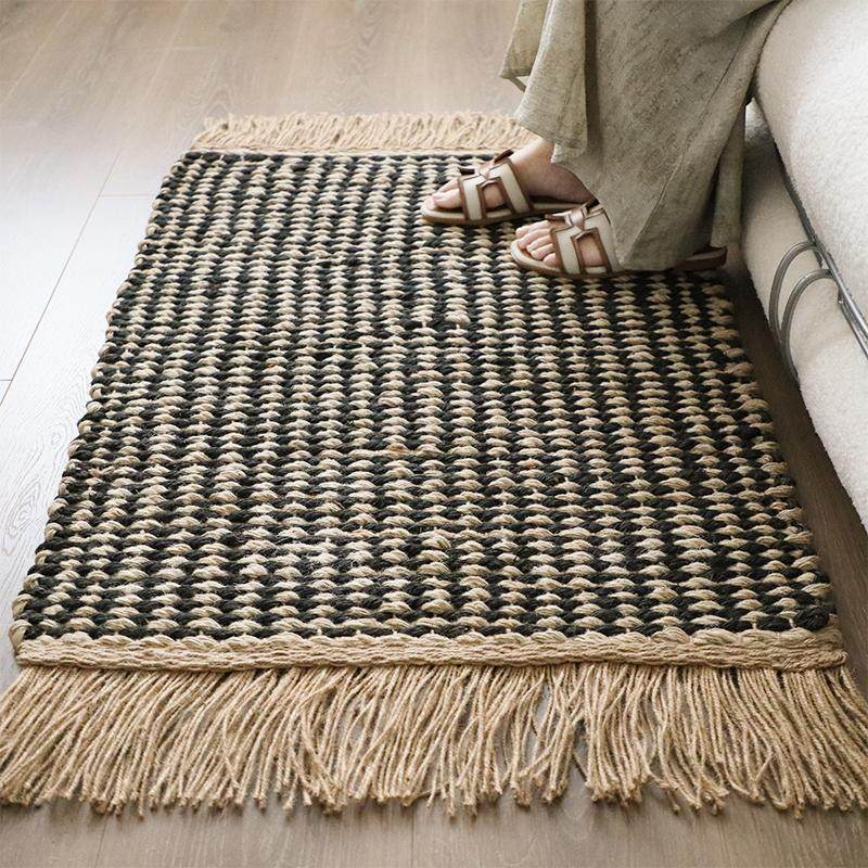 Boho Chunky Jute Rug, Reversible Fringe