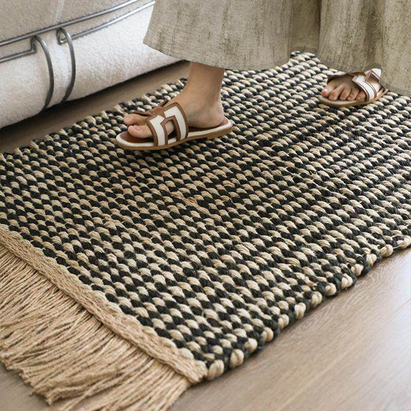 Boho Chunky Jute Rug, Reversible Fringe