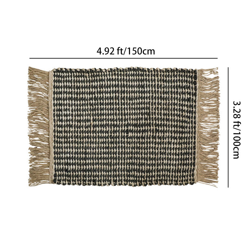 Boho Chunky Jute Rug, Reversible Fringe