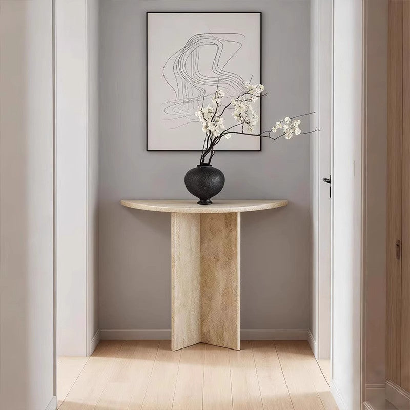 Travertine Half Moon Console