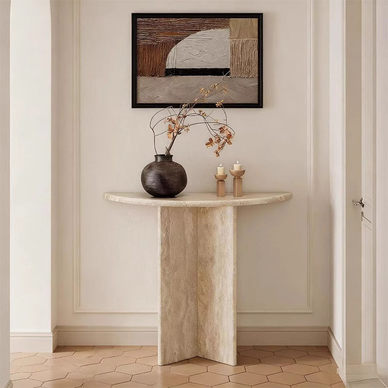 Travertine Half Moon Console