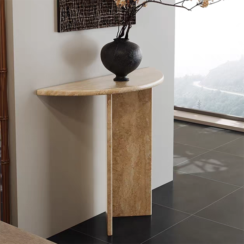 Travertine Half Moon Console