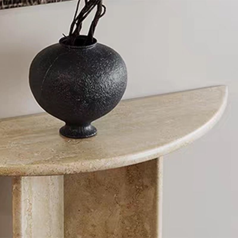 Travertine Half Moon Console