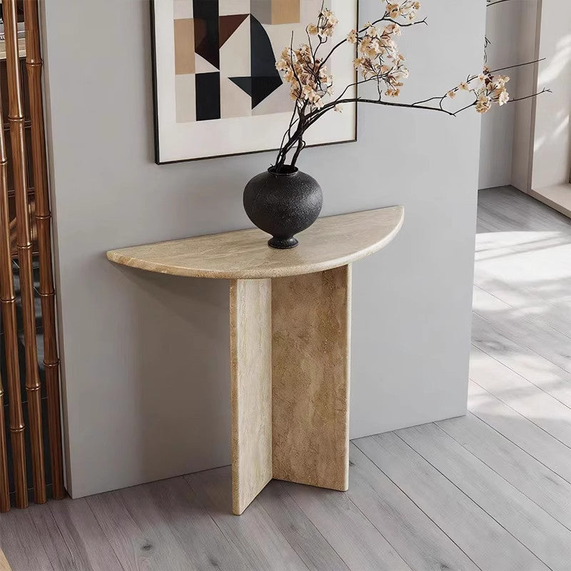 Travertine Half Moon Console