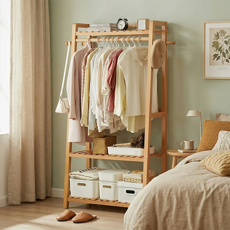 Modern Wood Coat Rack Hall Tree 3-Tier