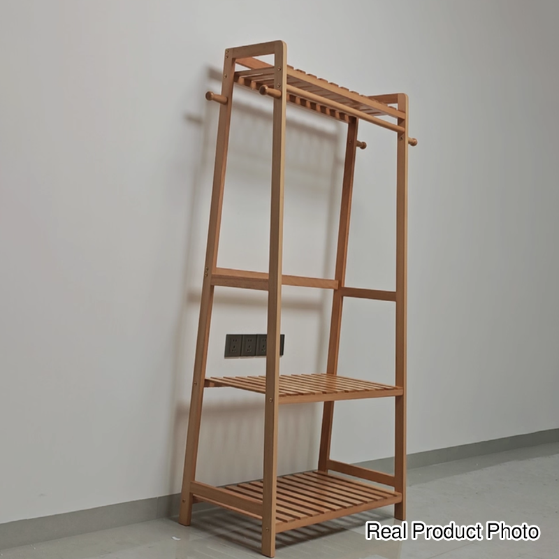 Modern Wood Coat Rack Hall Tree 3-Tier