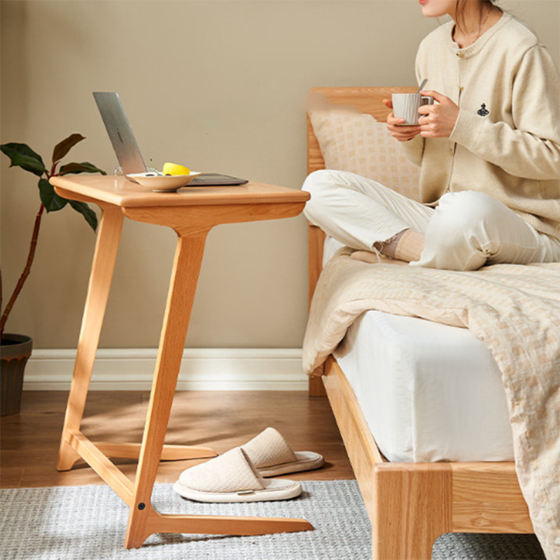 Solid Oak C-Shaped Side Table