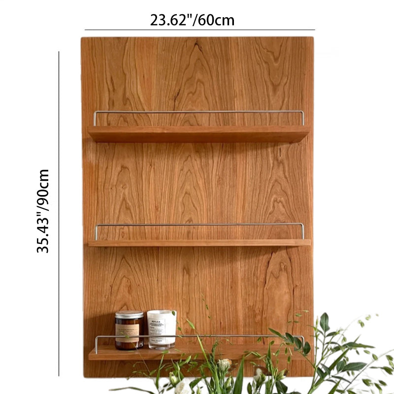 Cherry Wood Wall-Mounted Storage Shelf 3-Tier