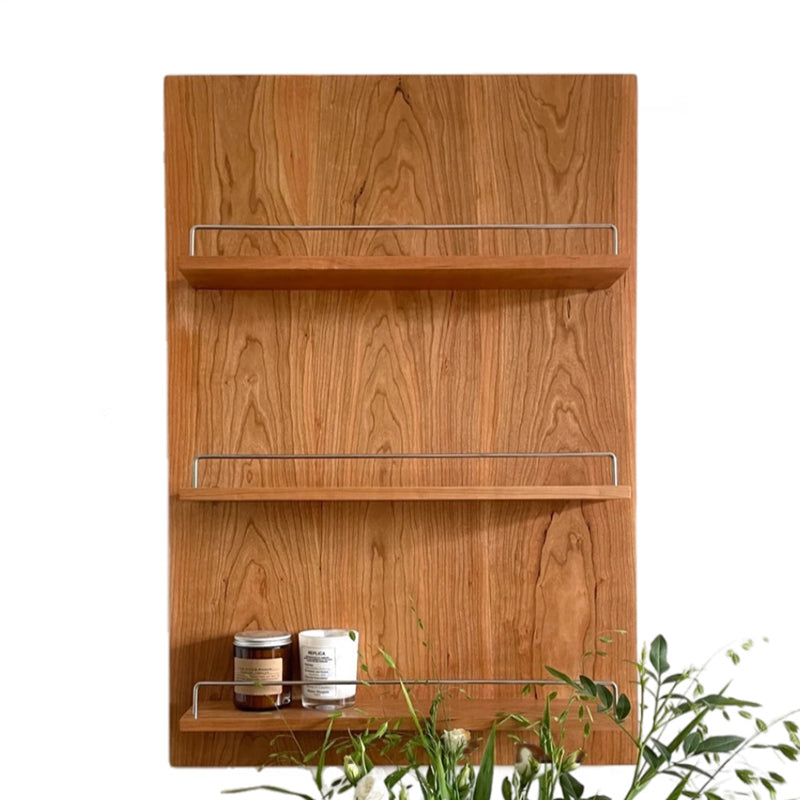 Cherry Wood Wall-Mounted Storage Shelf 3-Tier